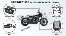 Fit For Royal Enfield Shotgun 650 4 Pcs Accessories Combo Pack Black - SPAREZO